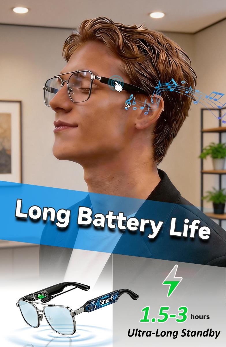 Bluetooth Audio Smart Transparent Glasses for Women Men,Light Blocking Bluetooth Glasses with Open Ear Speaker,Touch & Voice Control, Hands-Free Calls & Microphone for iPhone Android Music