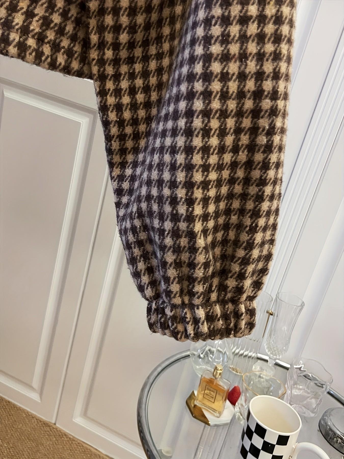Women's Fashion Retro Plaid Stand Collar Short Coat, Drawstring Design, Zipper Front, Perfect for Fall Winter Daily Holiday Outing