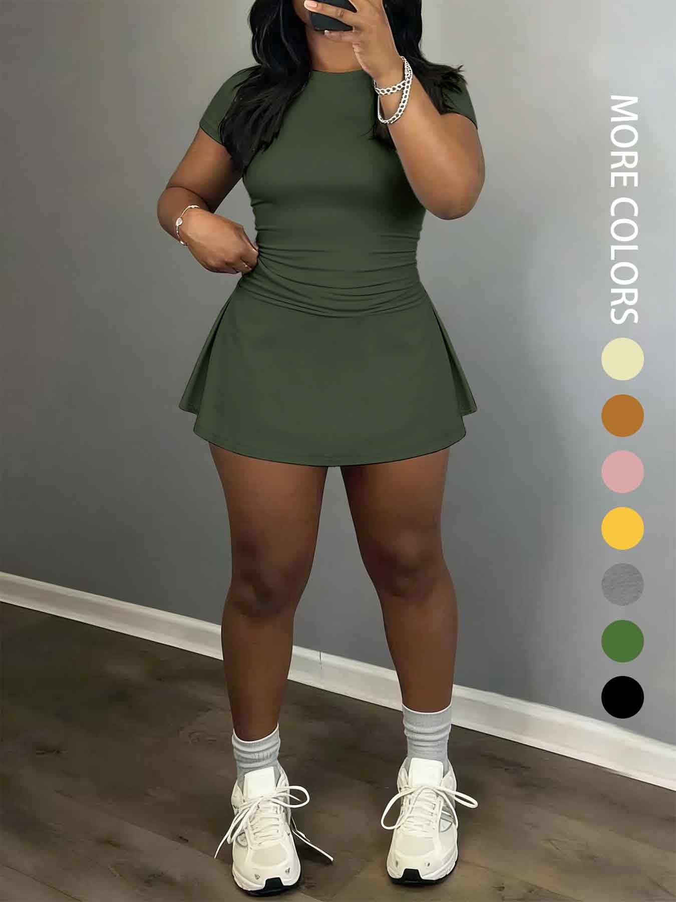 Women's Short Sleeve Casual Sporty Set, 2-Piece Women's Fashionable Daily Wear & Active Lifestyle Clothing, Stretchy Suit Set, Yoga Gym Outfits Women's Short Sleeve Casual Sporty Set, 2-Piece Women's Fashionable Daily Wear & Active Lifestyle Clothing, Stretchy Suit Set, Yoga Gym Outfits