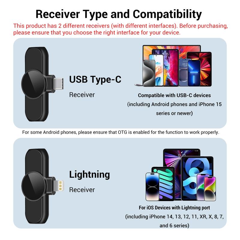 Portable Wireless Lavalier Microphone, 1 Set Professional Wireless Collar Clip Mic for iPhone & Android Phone, Plug-play Lapel Mic for Video Recording, Teaching, Interviews, Podcast, Tiktok & Vlog, Gift, Live Streaming Equipment