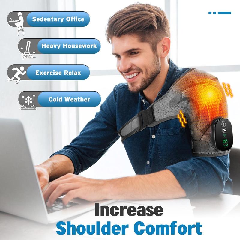 Wireless Heating Shoulder Massager, Shoulder Massage Wrap with Vibration Function, Electric Shoulder Wrap for Men and Women
