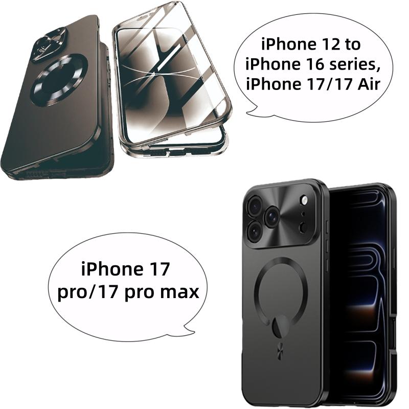 Premium Fashion Anti-Slip Magnetic Metal Phone Case, Compatible with iPhone 17 16 15 14 13 12 Plus Pro Max Air, Mobile Accessories