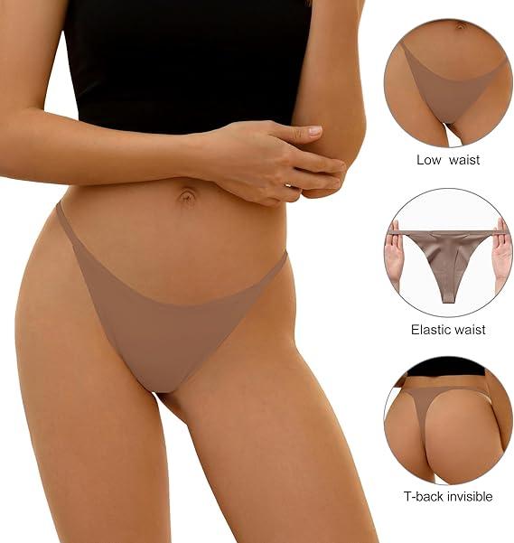 Ladies Seamless Thong V Waist Elastic Breathable Sexy Panties Low Waist Panties Invisible Wrap Hipster Lingerie Thong Lingerie 6 Pack