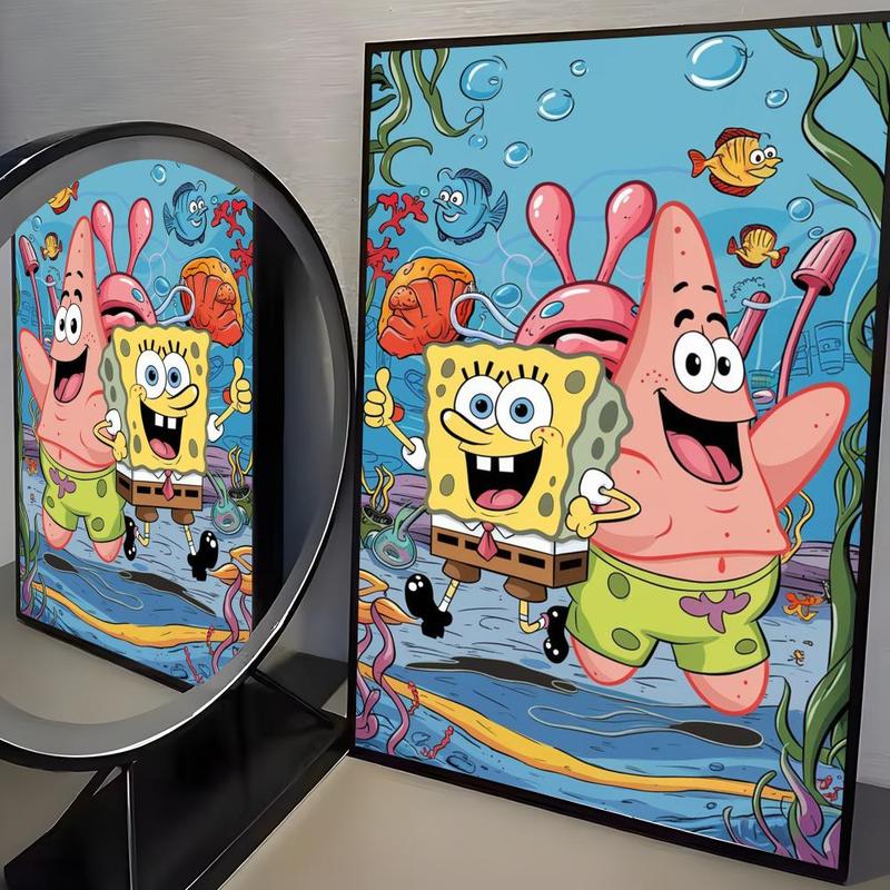 Cartoon S-SpongeBob S-SquarePants Poster Waterproof HD Wall Sticker | Self-Adhesive Decorative Art Poster | Fade-Resistant Scratch-Proof for Long-Term Use | Easy to Apply and Clean | for Home Office Bedroom Living Room Kitchen Decor | Gift Idea