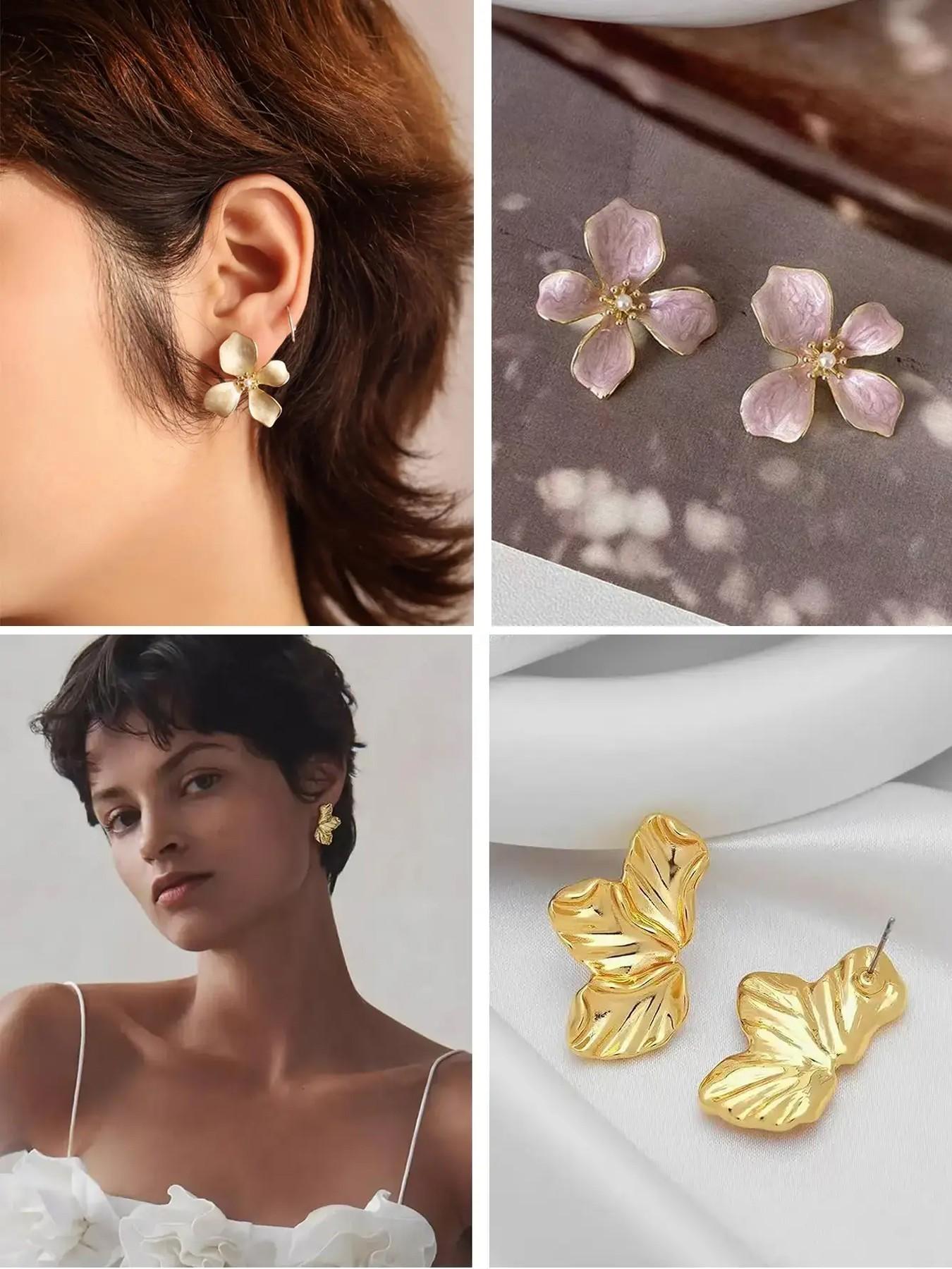 Women's Stylish Gold-Plated Pearl Embellished Earrings Set, Stylish Jewelry, Hypoallergenic Studs & Dangles, Ideal Gift for Her, 15 Pair Collection, Earring Stacking Set, Hypoallergenic Earrings Pack