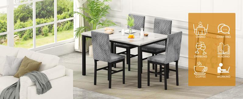Recaceik Faux Marble Dining Table Set for 4 with 4 Upholstered Velvet Chairs 47.24"x27.5" Table 35.82" Chair Height Modern Ergonomic Home Furniture dinner chair Outdoorfun