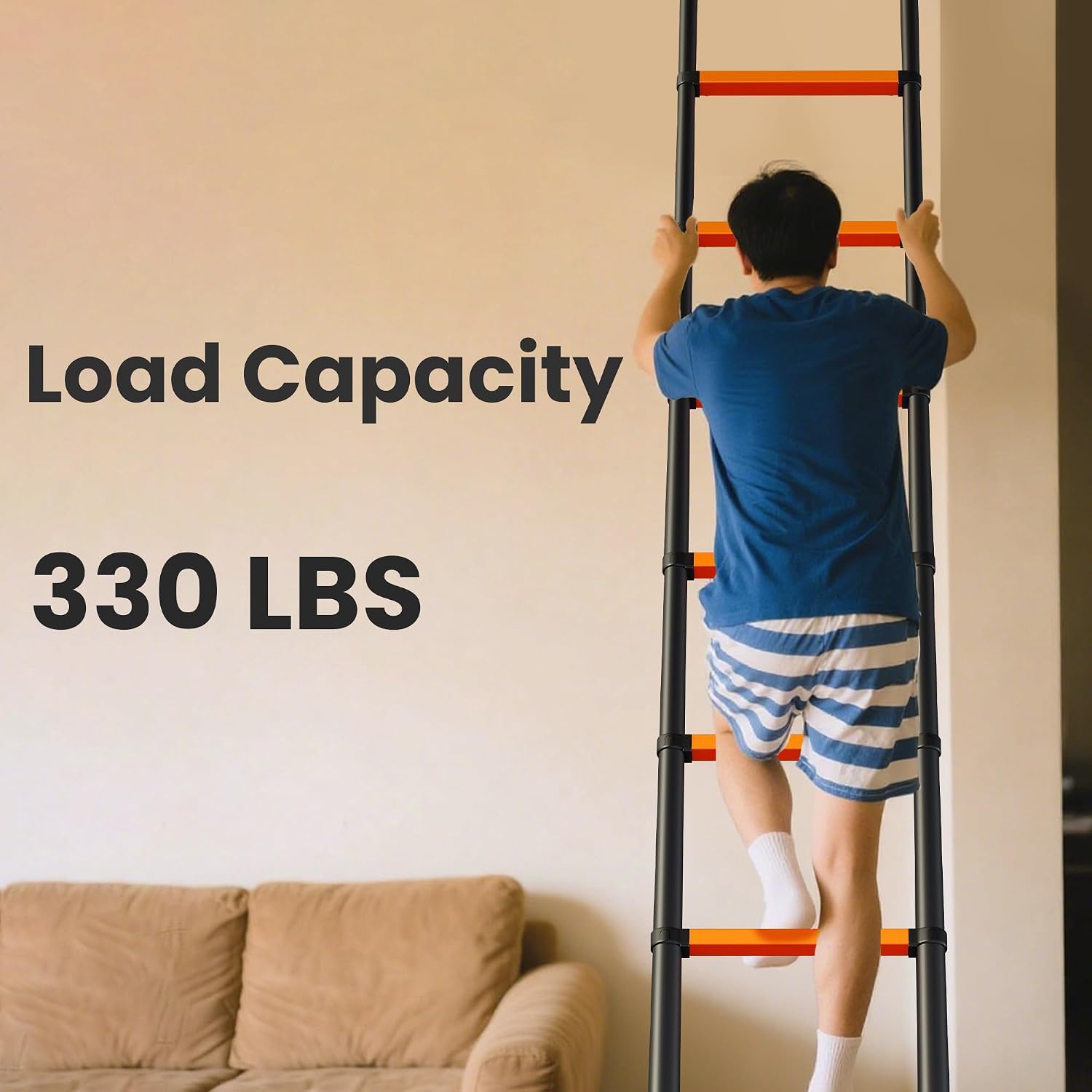 Telescoping Ladder, 12.5 FT, 330 lbs Capacity; Orange | ANSI Certified, Straight Extension Ladder; Collapsible Multi-Purpose for , Roof and RV Telescoping Ladder, 12.5 FT, 330 lbs Capacity; Orange | ANSI Certified, Straight Extension Ladder; Collapsible Multi-Purpose for , Roof and RV
