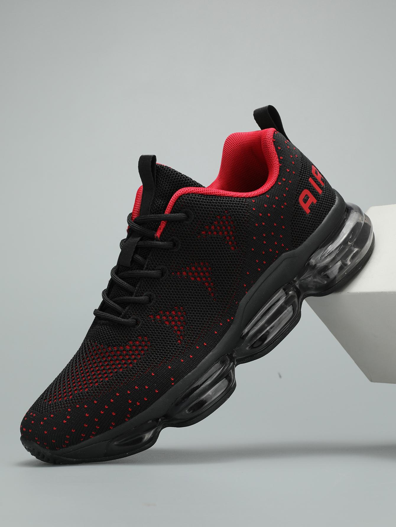 Men's Air Cushion Running Shoes Walking Jogging Fitness Gym Fashion Sneakers Lace Up Casual Comfortable Work Tennis Sport Athletic Trainers Black/Red