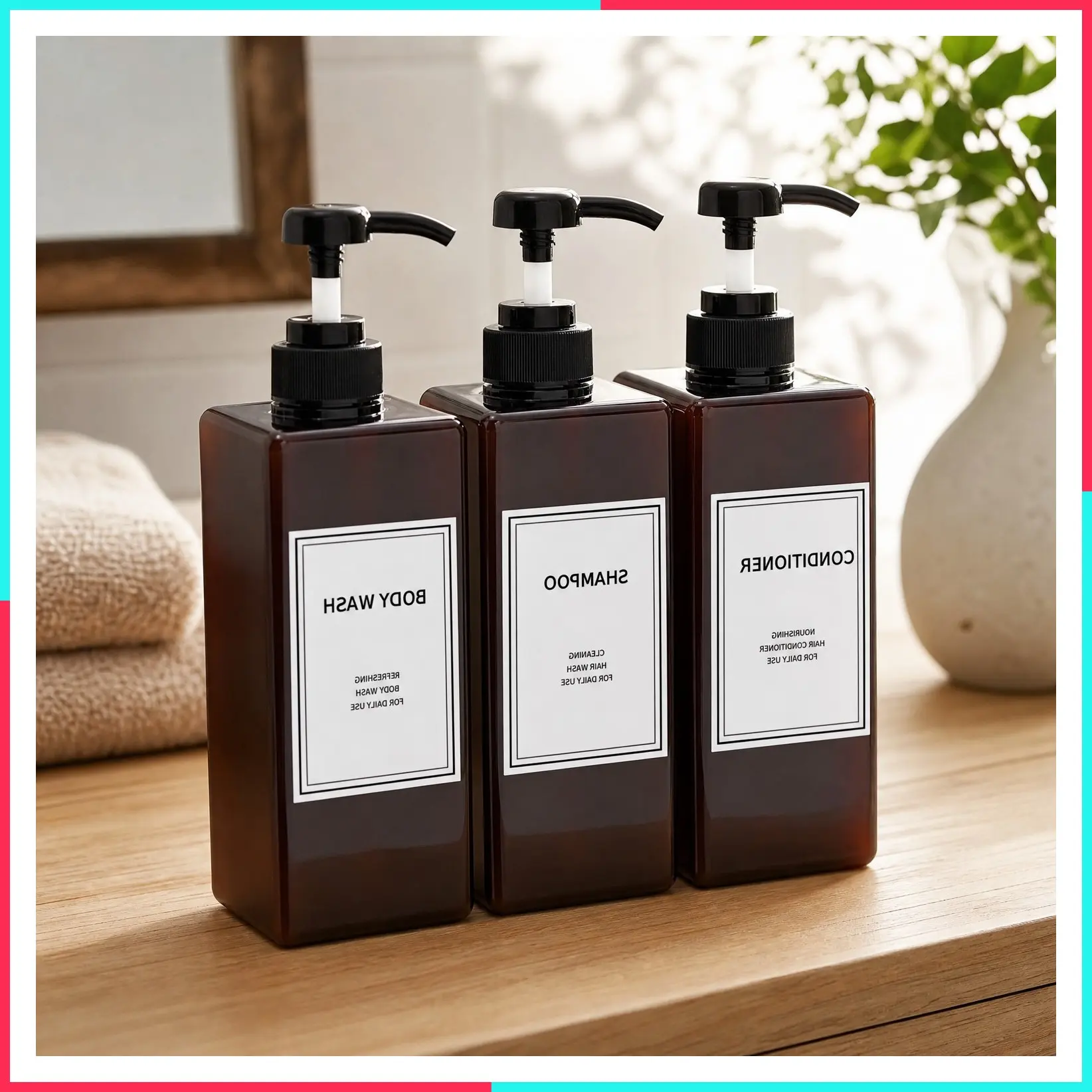 Refillable Shampoo and Conditioner Dispenser Set with Labels - 21oz Empty Plastic Shower Bottles