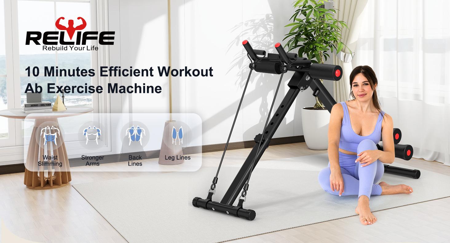 Relife Sports Adjustable Foldable Ab Trainer Machine with LCD Monitor | Home Gym Core, Abs & Waist Shaper | Knee Protection & Resistance/Elastic Bands | Arm, Leg & Buttocks Workout Equipment | Beginner-Friendly