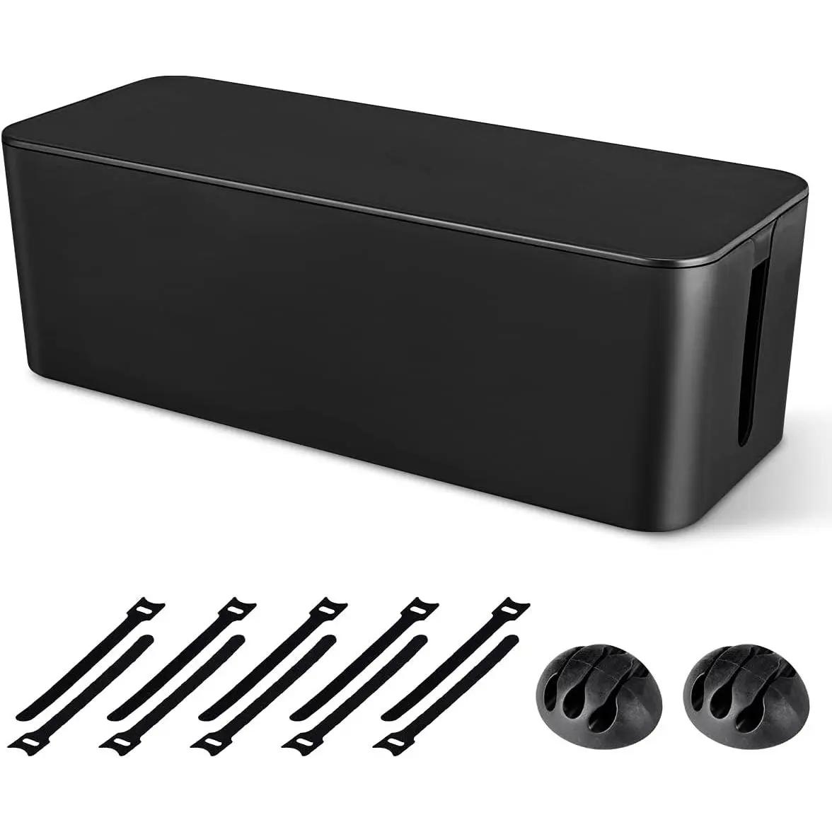 Management Box, Large Cord Organizer Box to  Power Strip & Under Desk,TV  Wires  Organizer Hider Box with  Clips&  Ties for /Office(Black)