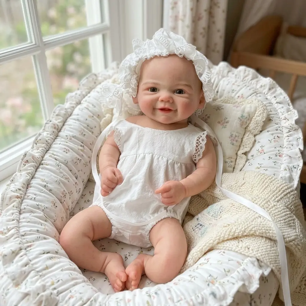 Cute Smile 13-Inch Full Body Silicone Doll, Hand-Painted Lifelike Realistic Newborn Baby Girl Toy, Washable, Perfect Gift for Birthday Christmas