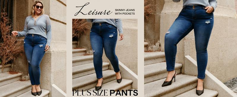 Hanna Nikole Women's Plus Size Jeans Skinny High Waisted Ripped Stretchy Denim Pants with Tummy Control & Pockets for All Seasons Casual Wear Trouser