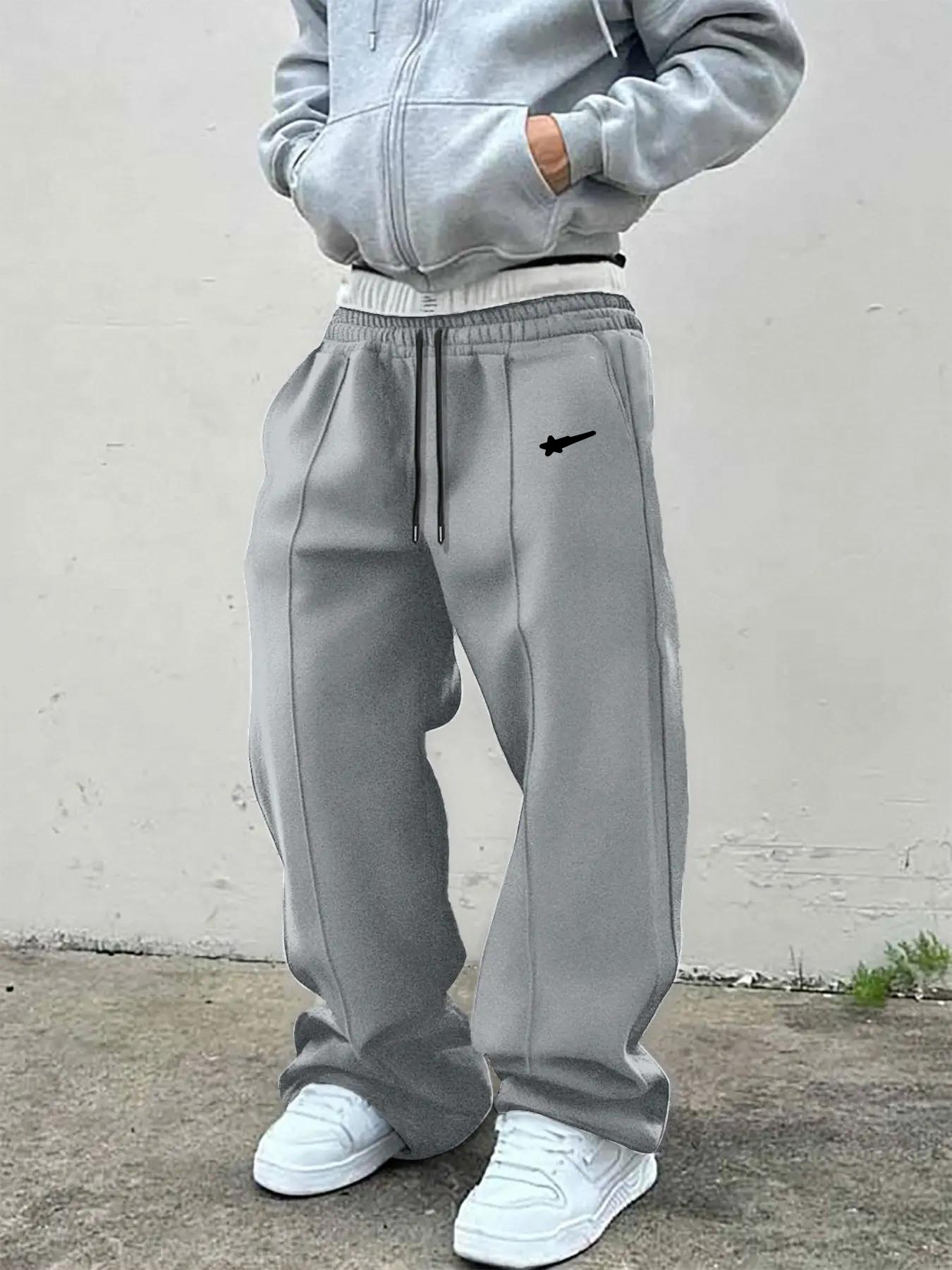Men's Solid Color Drawstring Waist Sweatpants, Loose Casual Comfy Jogger Pants for Daily Wear, Woven Bottoms for Summer