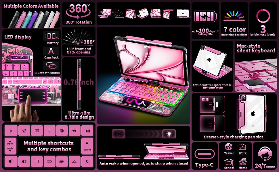 New Y2K Color Keyboard Pink For iPad Pro 12.9/11/10.9/13-inch (M4, 2024/2025) With 360° Rotatable Multi-Touch Trackpad ,Compatible Backlit Keyboard, Pencil Holder,Type-C Charging New Y2K Color Keyboard Pink For iPad Pro 12.9/11/10.9/13-inch (M4, 2024/2025) With 360° Rotatable Multi-Touch Trackpad ,Compatible Backlit Keyboard, Pencil Holder,Type-C Charging
