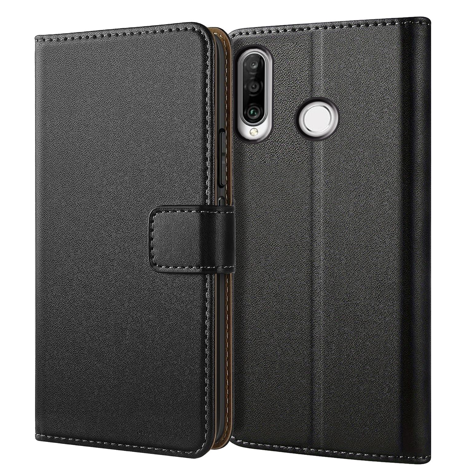 Mobile Phone Case For Huawei P30 Lite Pro, With Kickstand PU Leather Card Slot Black Wallet Flip Protective Phone Case Cover