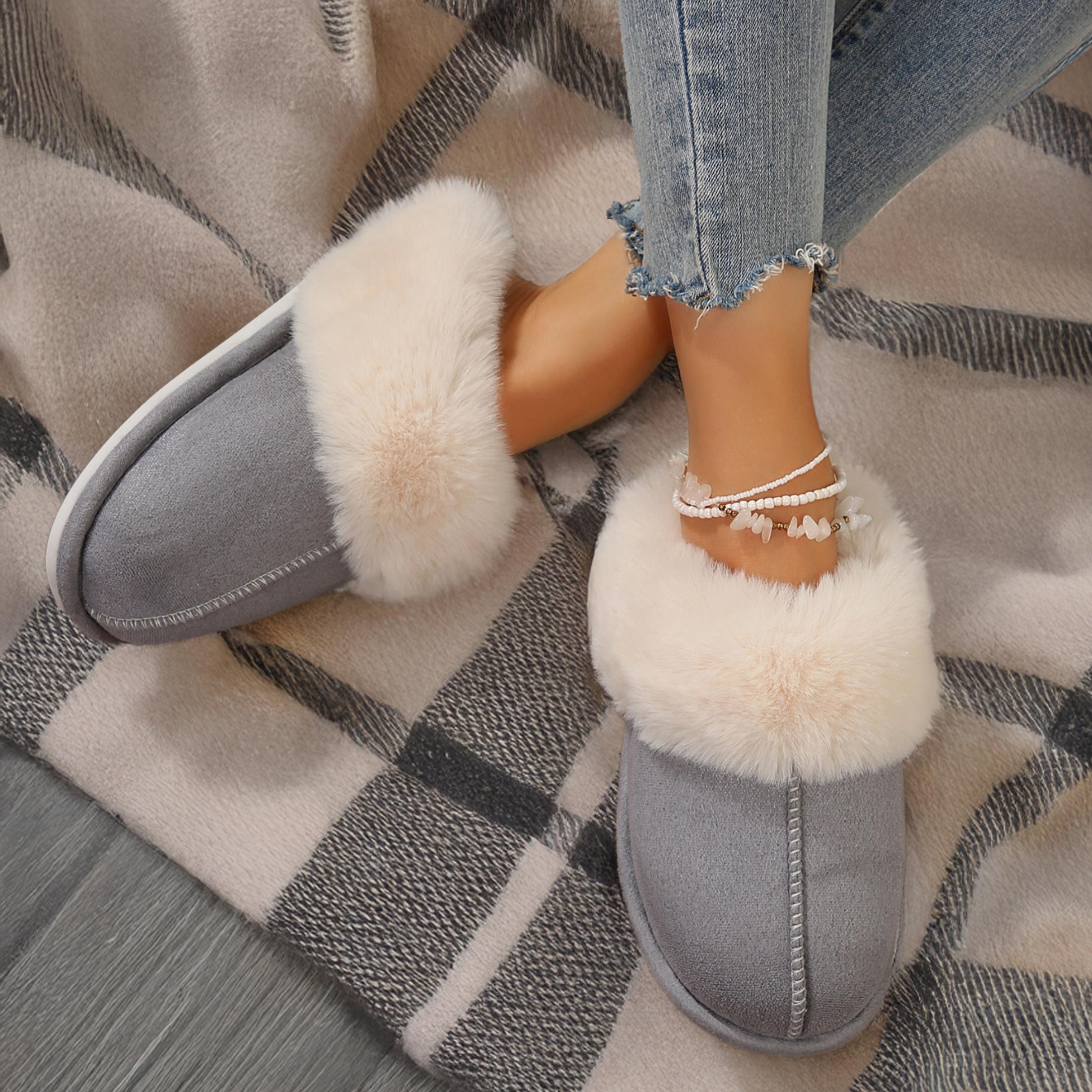 Warm Women's Plush Fleece-Lined Slip-On Moccasin with Fluffy Detail - Non-Slip Winter Home Slippers on Flat Platform Sole. So Cozy