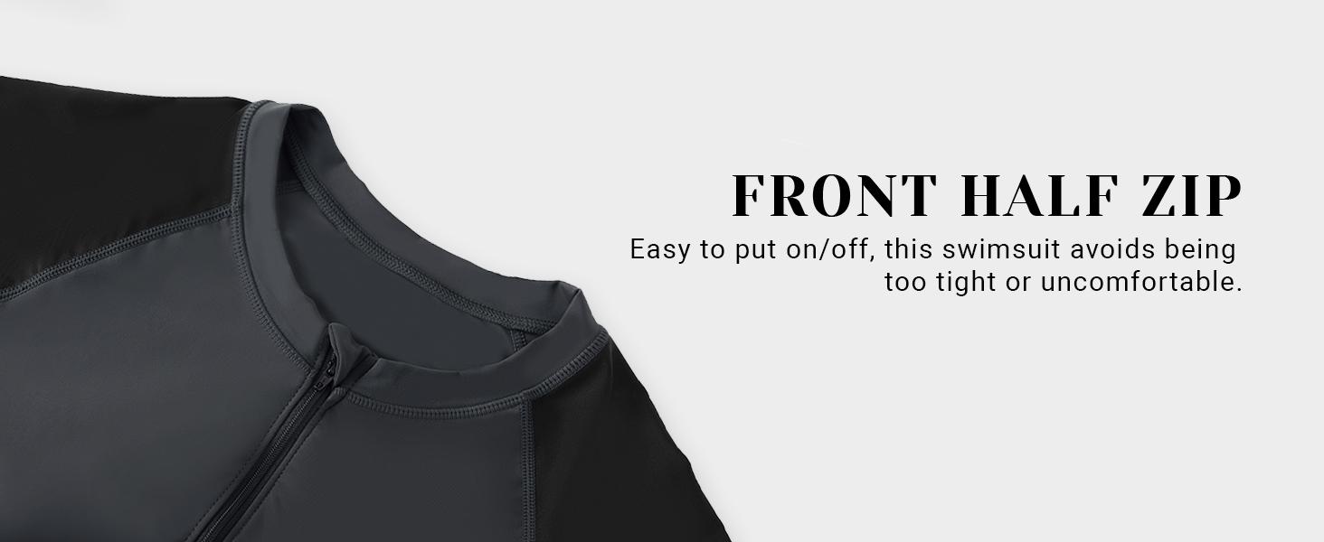 Daci Women Two Piece Plus Size Long Sleeve Rash Guard Bathing Suit Zip Front Athletic Boy Shorts Tankini Swimsuits UPF 50