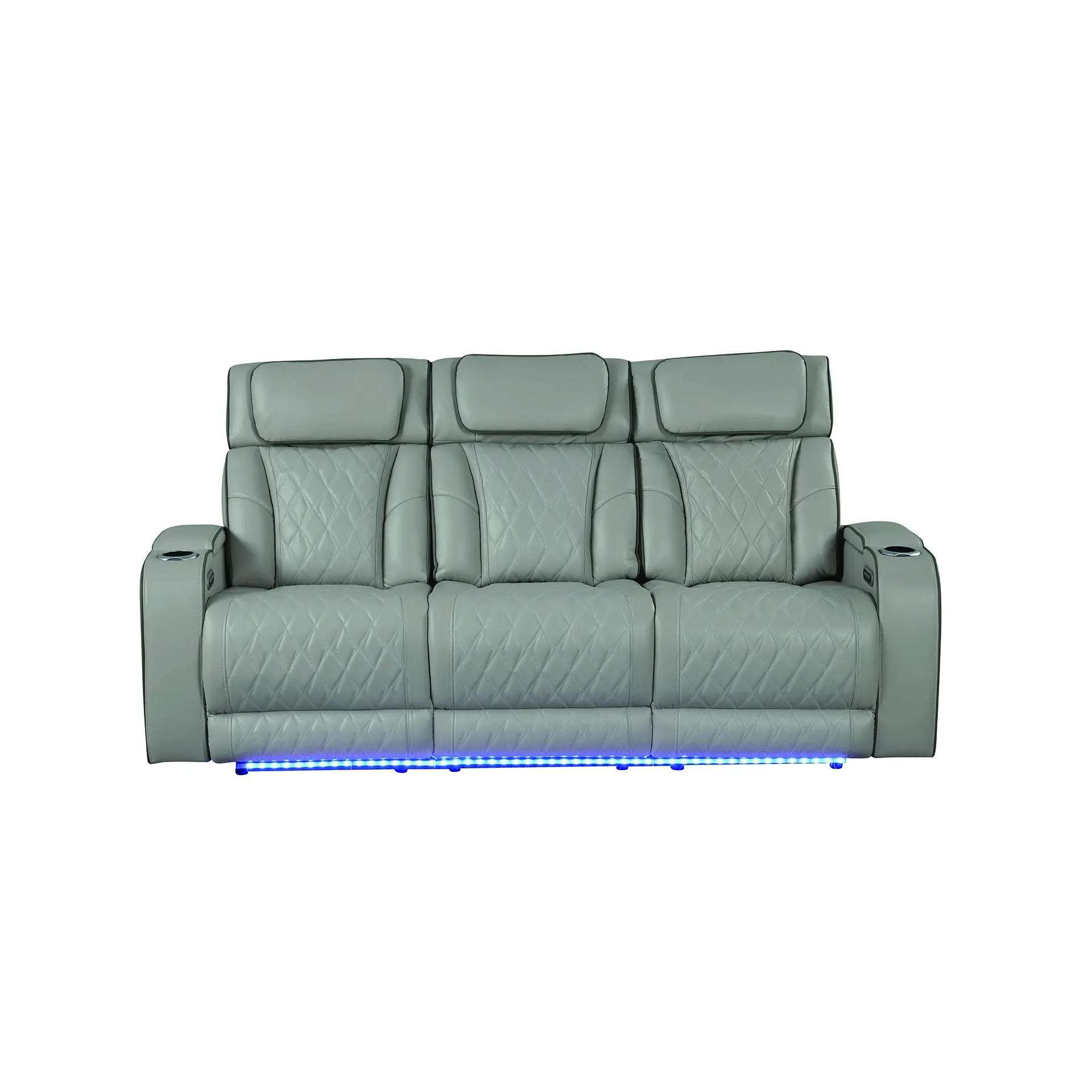 Gray Faux Leather 3-Seat Reclining Sofa with Massage Function, LED Lighting, Wireless Charging, Hidden Storage - Living Room Sofas for Primary Living Spaces, Sofas Living Room