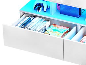 DWVO LED Coffee Table with Storage, High Glossy LED Coffee Tables for Living Room, Small Center Table with Open Display Shelf & Sliding Drawers