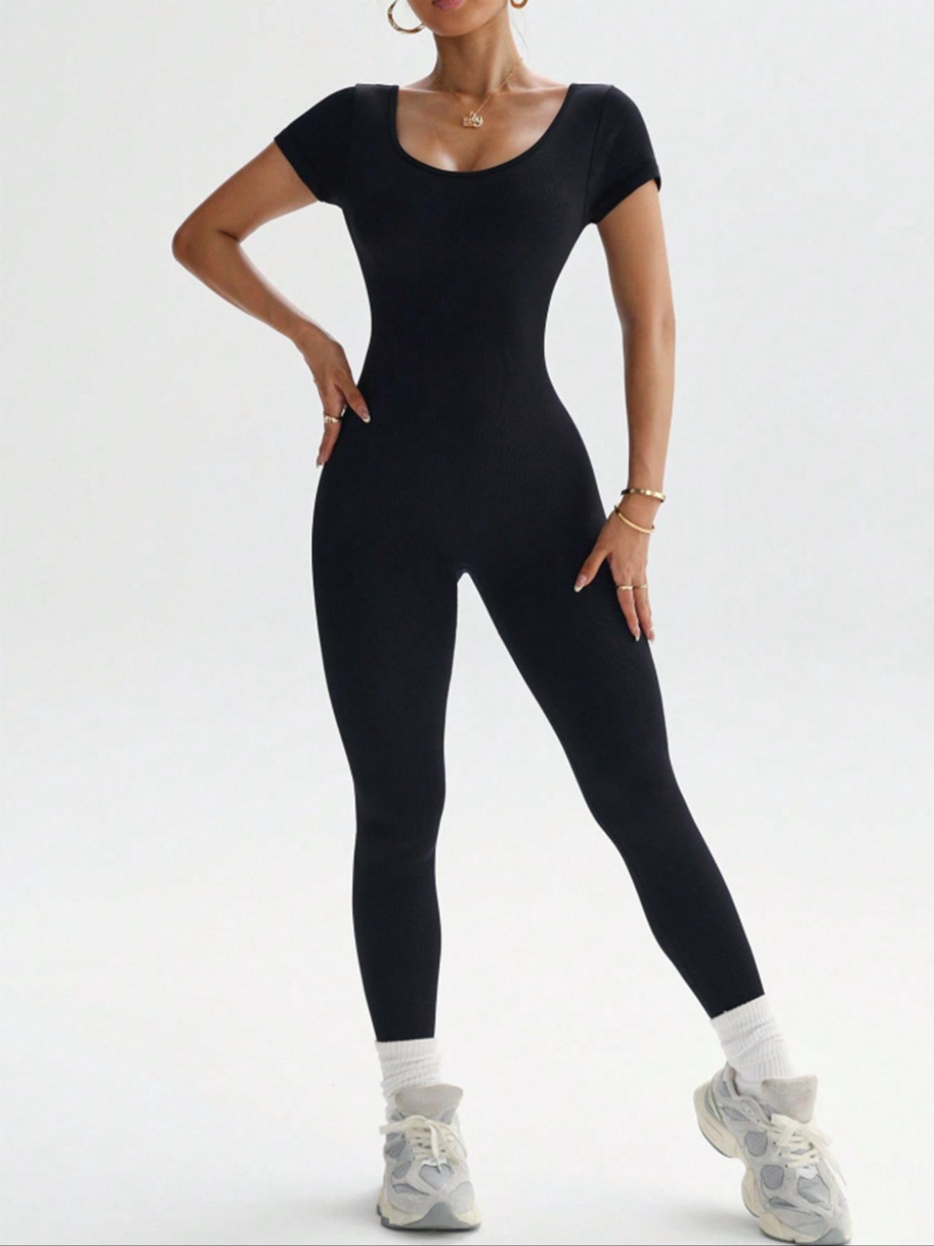Women's Sporty Long Sleeve Yoga Jumpsuit, Workout Jumpsuit, Summer Knit Sports Wear, Casual Fashion Home Commute, Above the Ankle Length