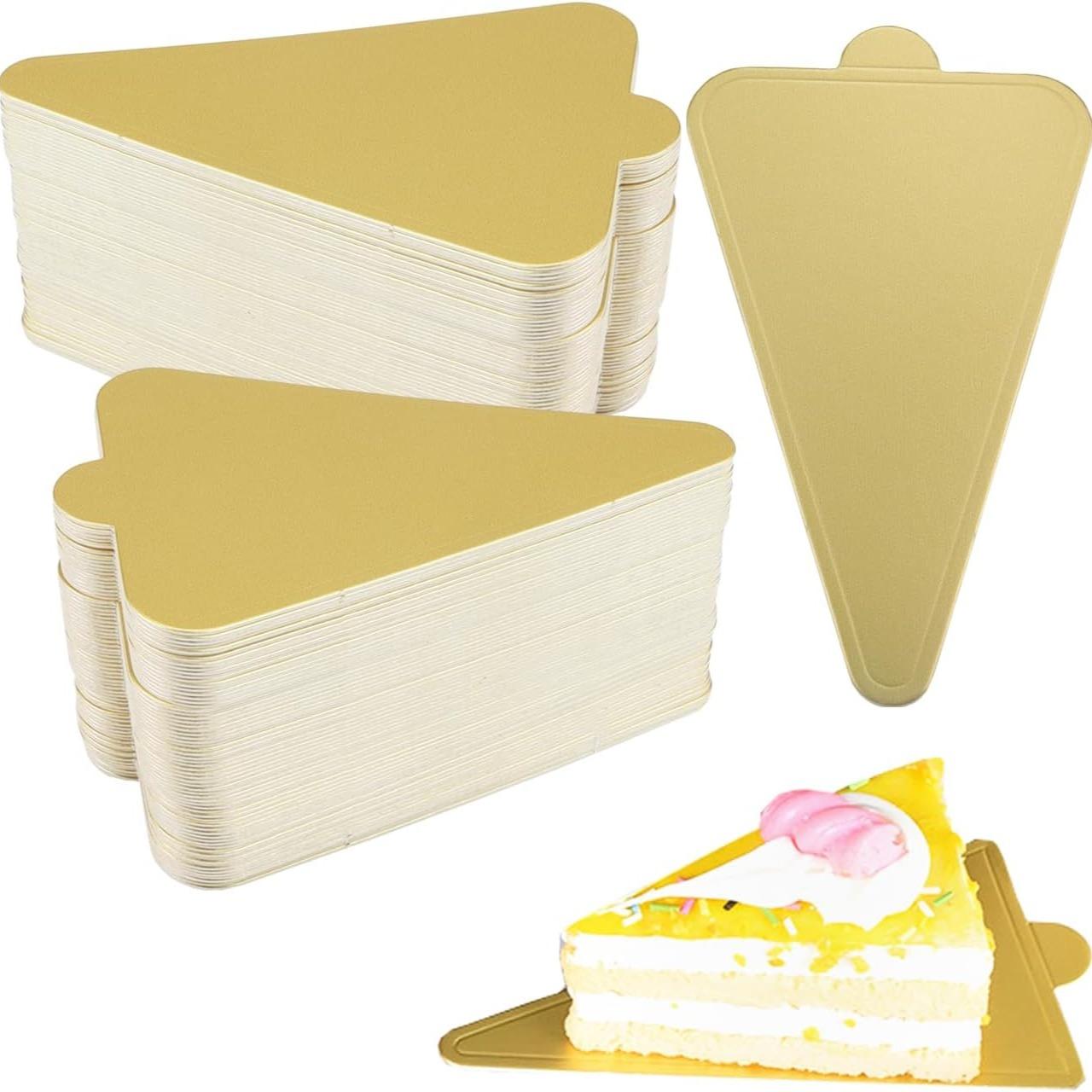 100 Pcs Mini Golden Cake Base, Triangle Party Cake Stand, Disposable Cake Board