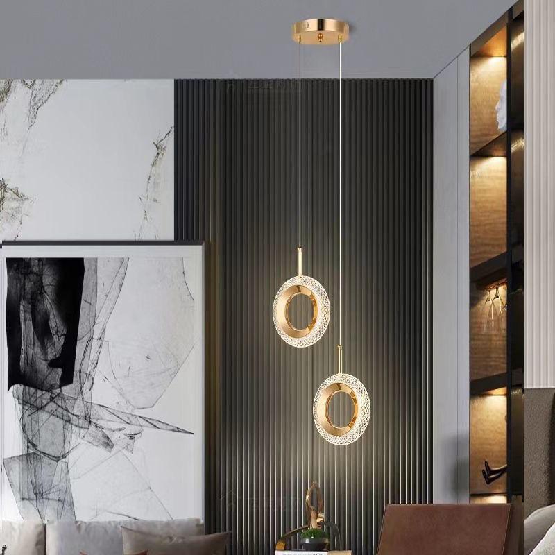 Modern Pendant Light, Dual Ring Circular Design, Acrylic Shade, LED Three-Color Switchable, Ideal for Kitchen Island, Dining Room, Bedroom