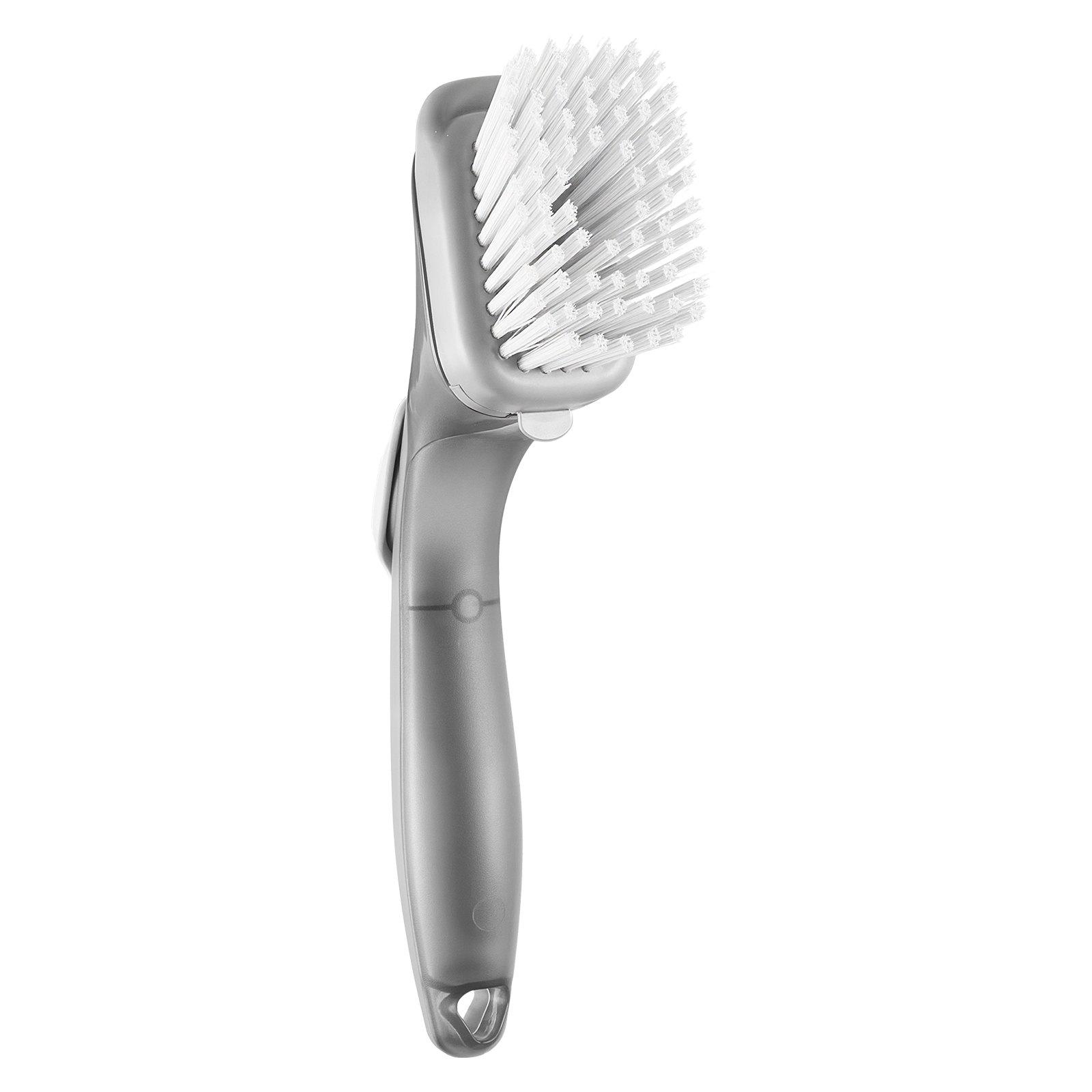 【Father's Day gift】VEVOR Soap Dispensing Dish Brush, Kitchen Scrub Brushes with 3 Brush Heads, Dish Cleaning Brushes with PP Handle and Curved Bristles, Ideal for Pots, Pans, Sink and Stove