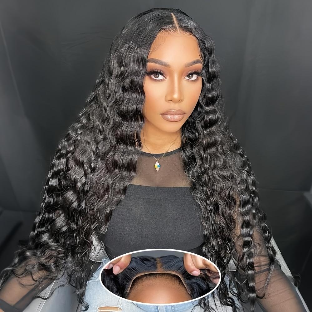 5X5 Wear and Go Glueless Wigs Human Hair Pre Plucked Pre Cut Water Wave Human Hair Wig 180% Density Glueless Lace Front For Women Natural Black