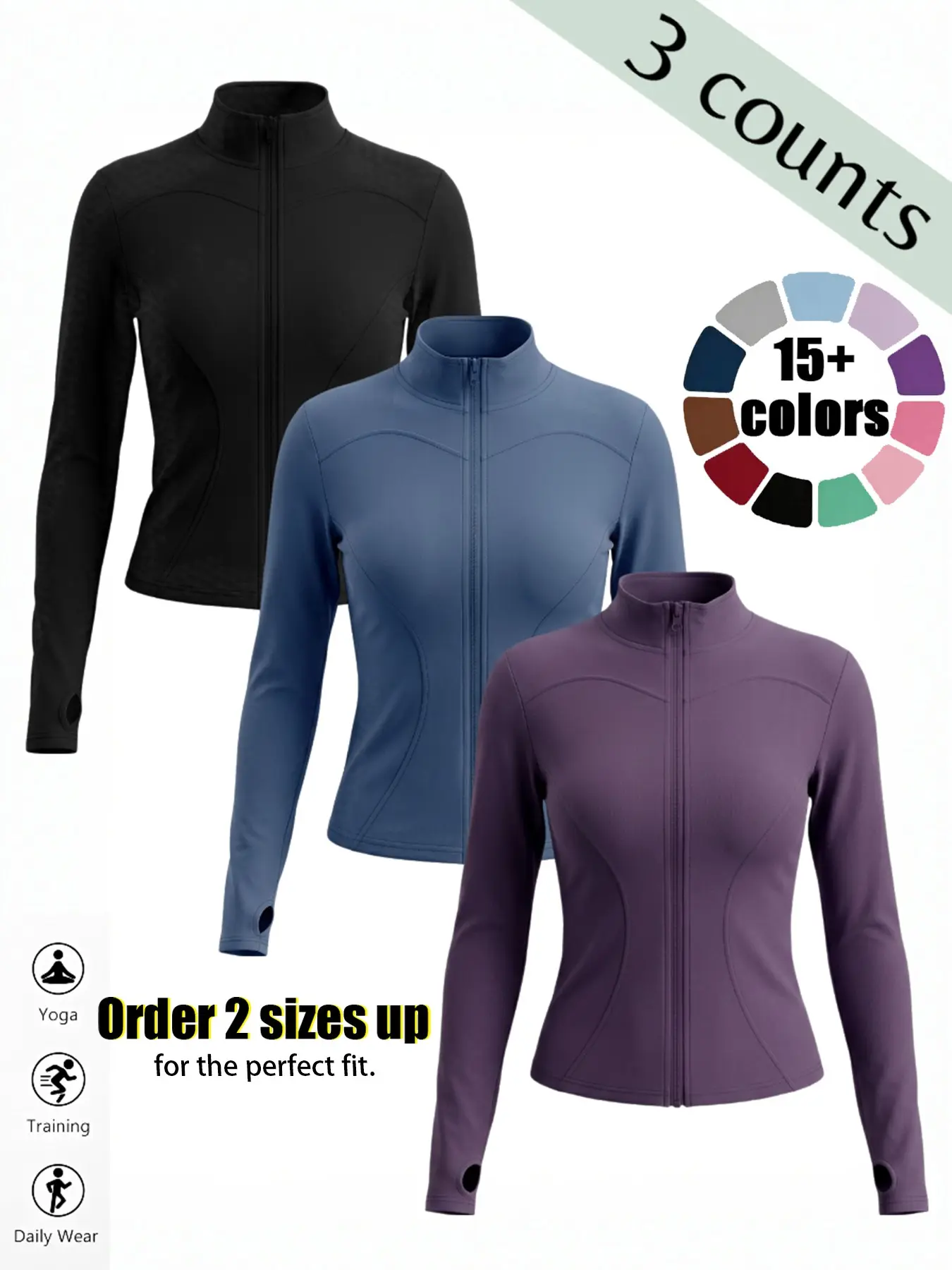 Women's Full Zip Fitted Jacket, sport outerwear, Thumb Hole Long Sleeve Yoga Top, High Waist Sport Running Shirt, Ideal for Fitness and Daily Wear