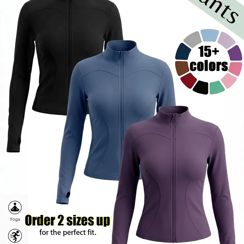Women's Full Zip Fitted Jacket, sport outerwear, Thumb Hole Long Sleeve Yoga Top, High Waist Sport Running Shirt, Ideal for Fitness and Daily Wear