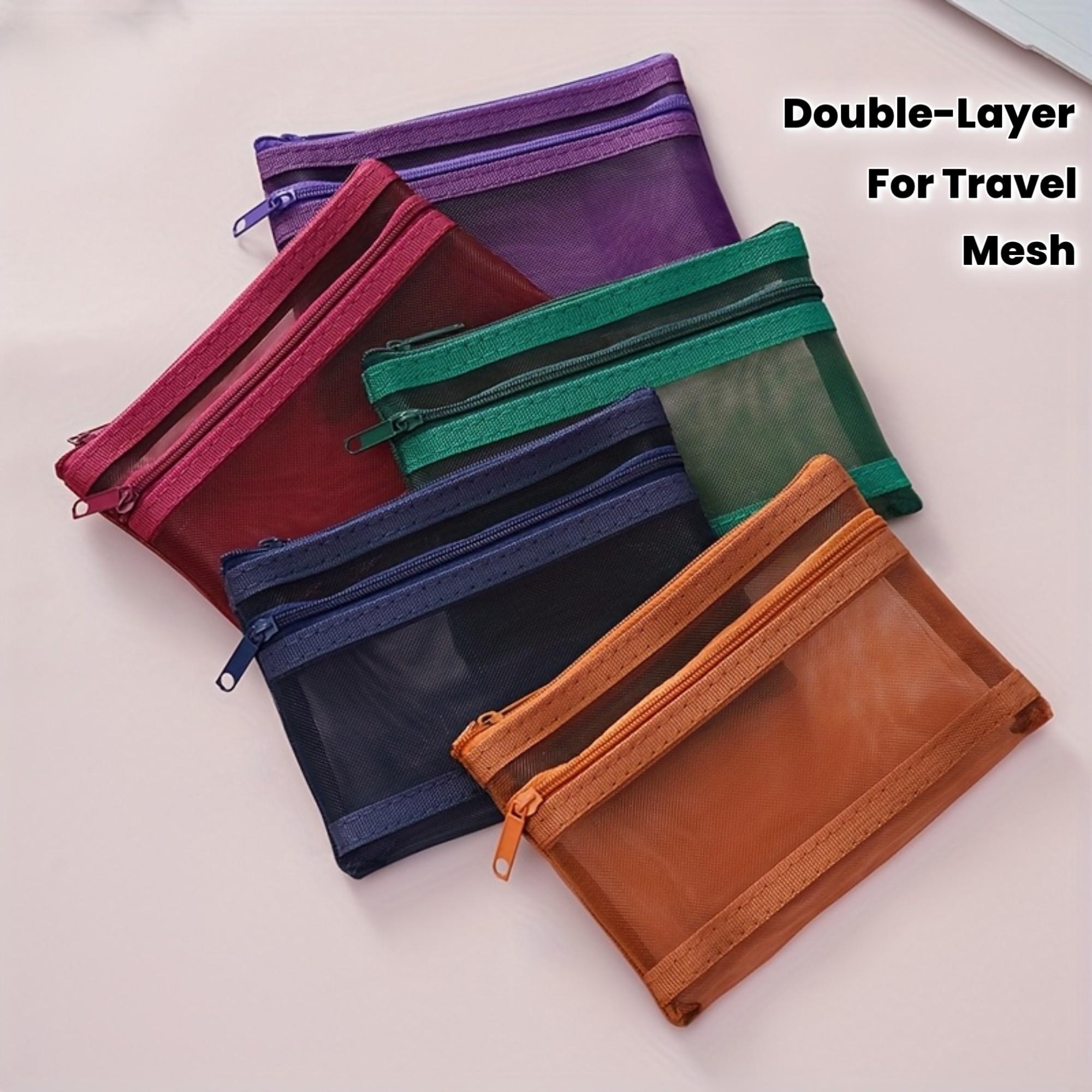 2/5pcs Transparent Double-layer Storage Pouch, Double-layer Vintage-colored Mesh Pouch, Can Be Used as a Coin Purse, ID Card and Business Card Holder, Also Suitable for Storing Small Items and as a Trinket Pouch. Essential for Travel, Card Organizer