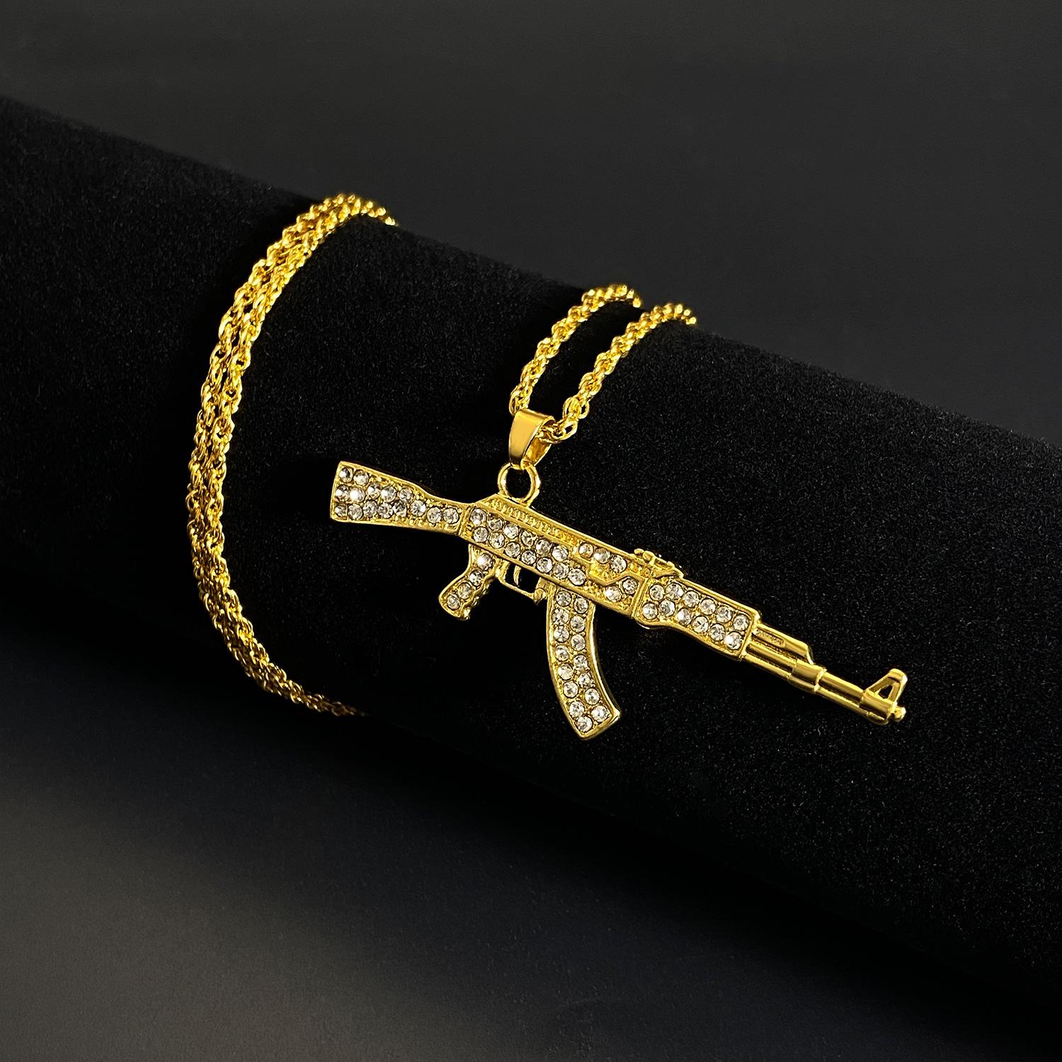 Hiphop Feng Shui Drill Decor Ak47 Assault Rifle Necklace, Perfect for Holidays & Daily Wear, Great Gift for Friends & Family, Chain Jewelry, Fashion Jewelry Accessories