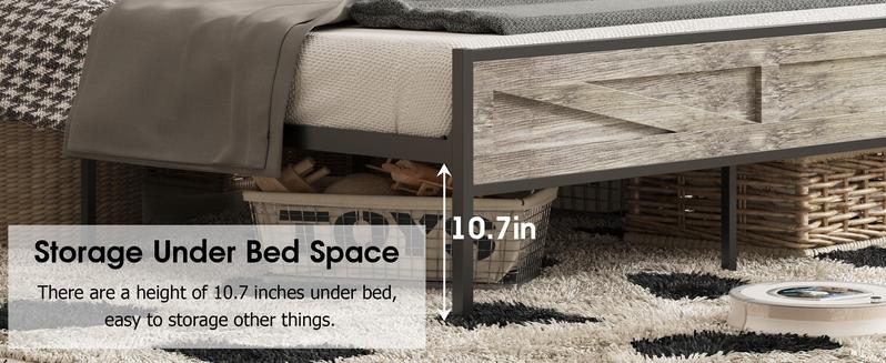 Vabches LED Bed Frame with Charging Station, Platform Metal Headboard Storage & USB Ports Outlets, Farmhouse Lights for Bedroom, Noise Free