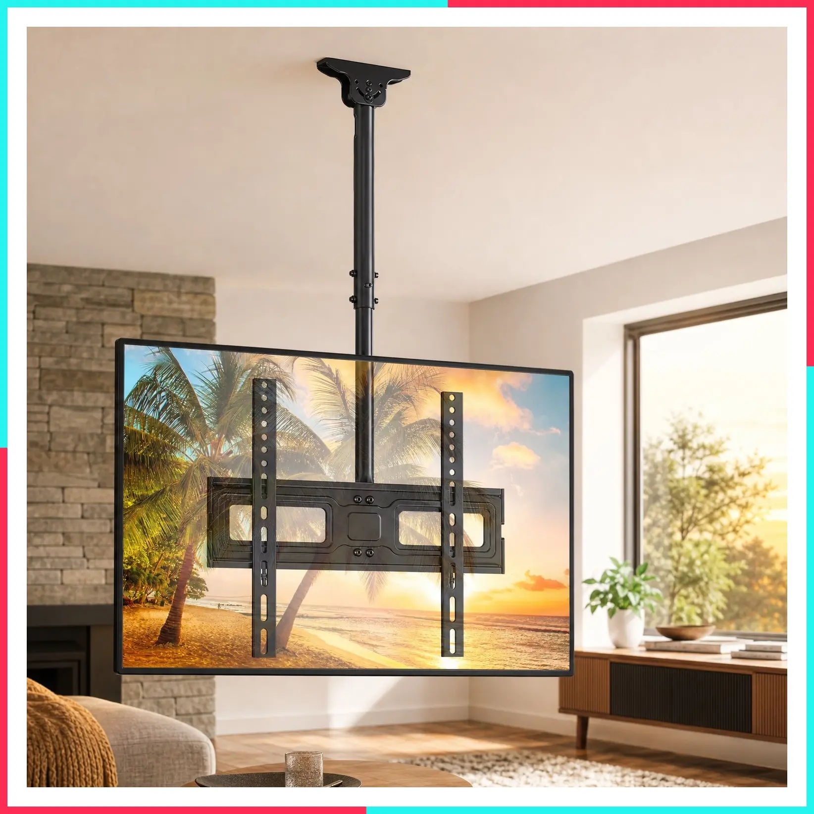 Ceiling TV Mount for 26-65 Inch Flat Screen TVs, Max VESA 400x400mm, Adjustable Hanging Ceiling Bracket for LCD LED OLED 4K TVs, Pole Mount Holds up to 110 lbs