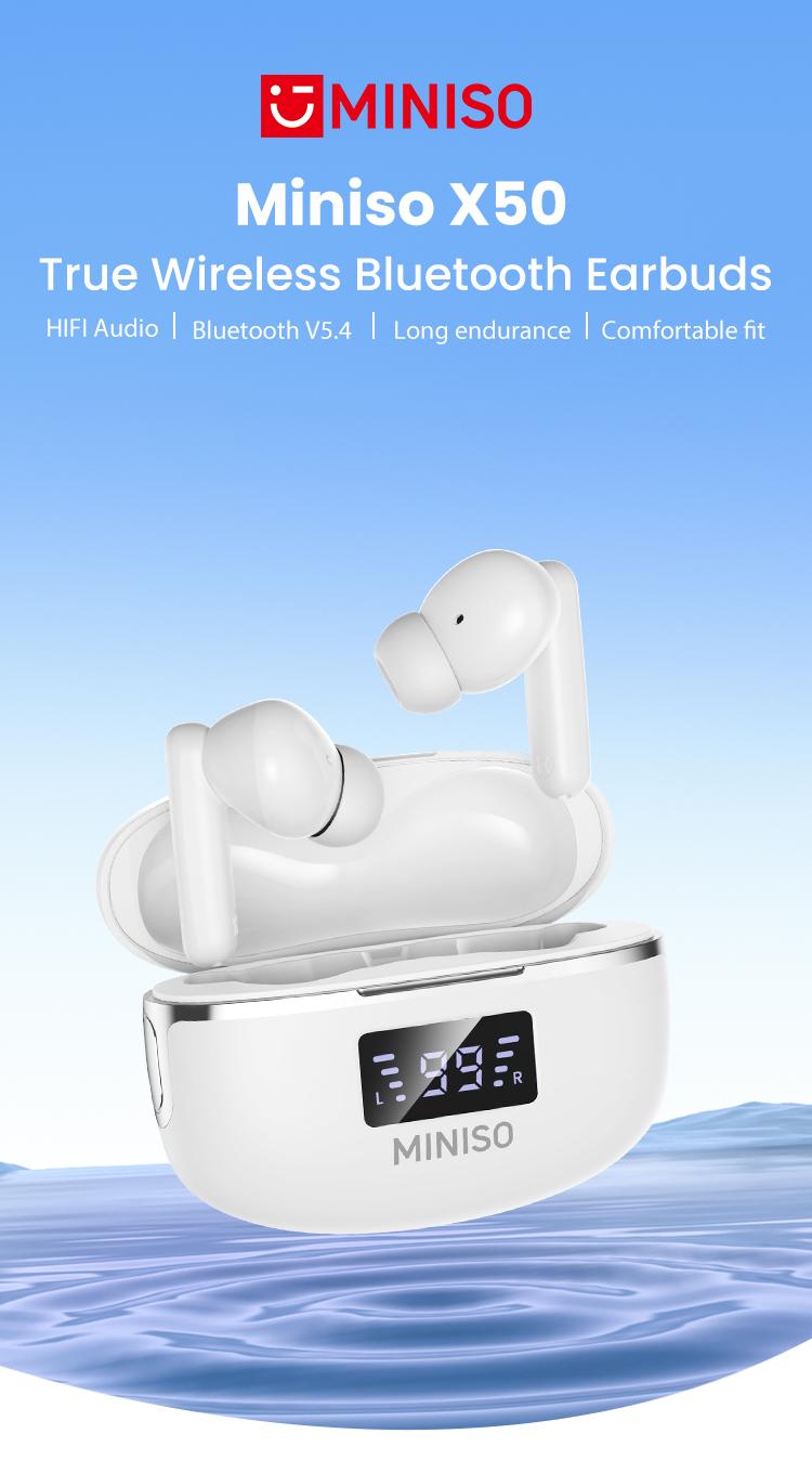 MINISO X50 Bluetooth Headphones True Wireless Earbuds 60H Playback LED Power Display Earphones IPX5 Waterproof in-Ear Ear buds with Mic