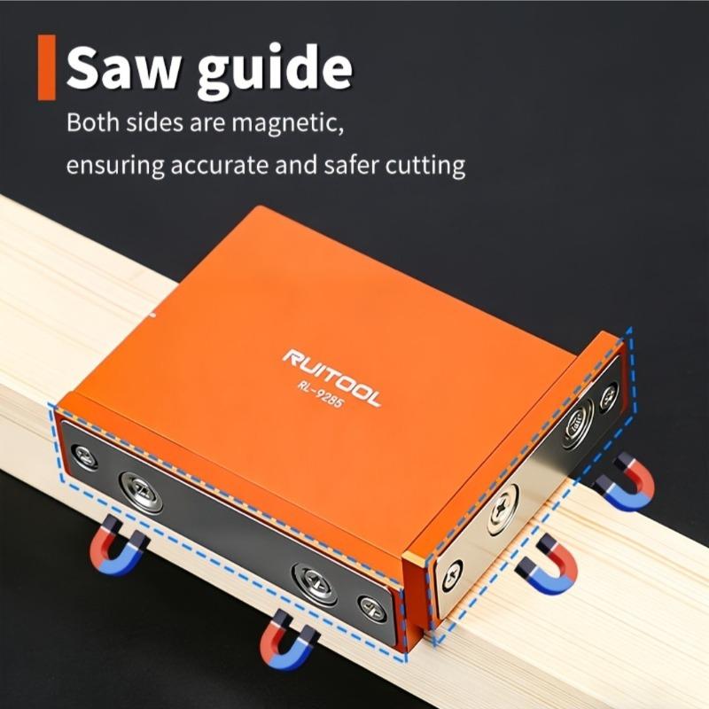 Double-sided magnetic saw guide, 90-degree aluminum alloy woodworking cutting jig, portable right-angle cutting guide, suitable for hand saw woodworking