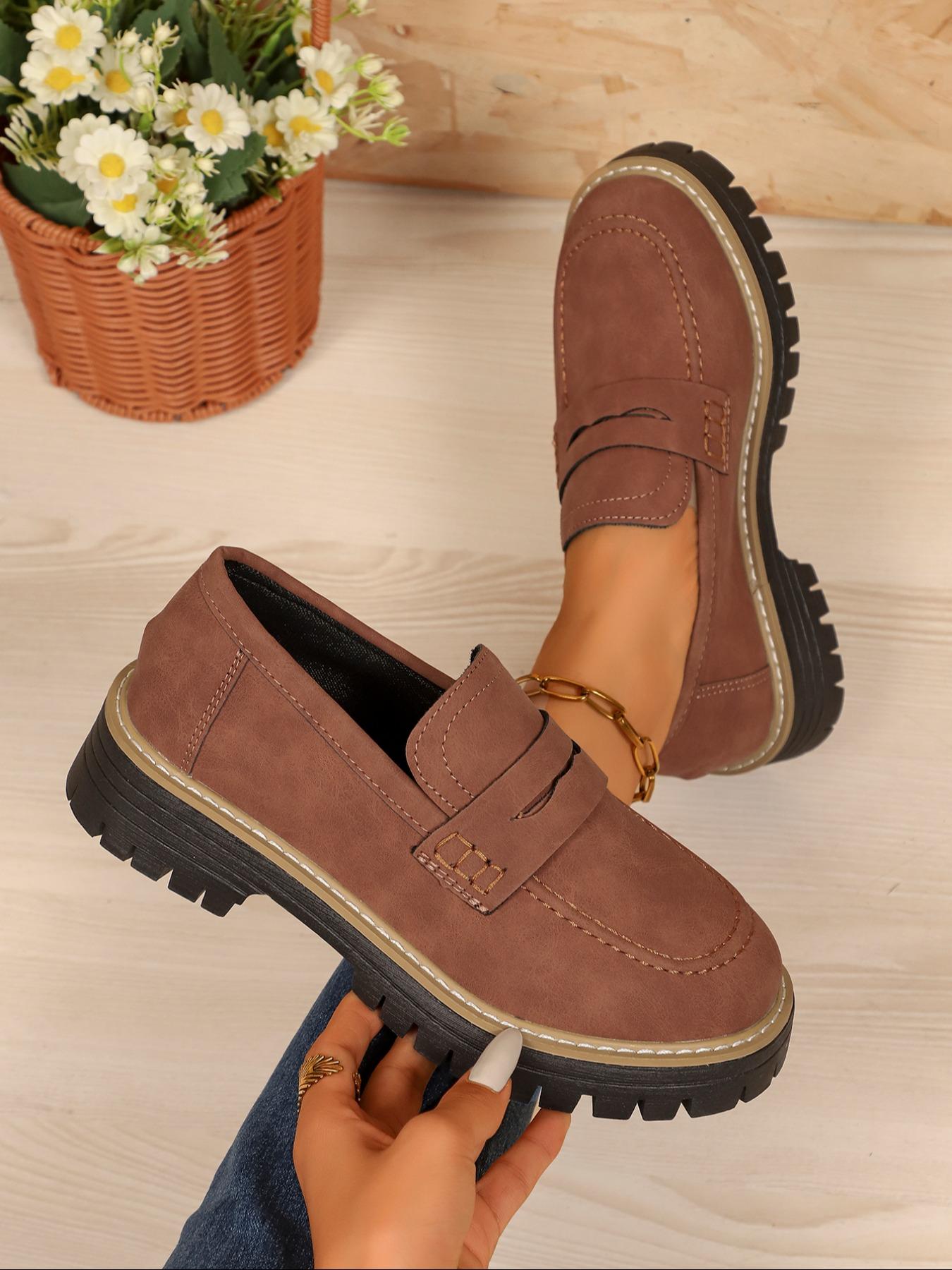 Women's Fashion Thick Sole Loafers, Cross Strap Design, One-Step Slip-On, Casual Comfortable All-Season Shoes, Perfect for Walking, Footwear