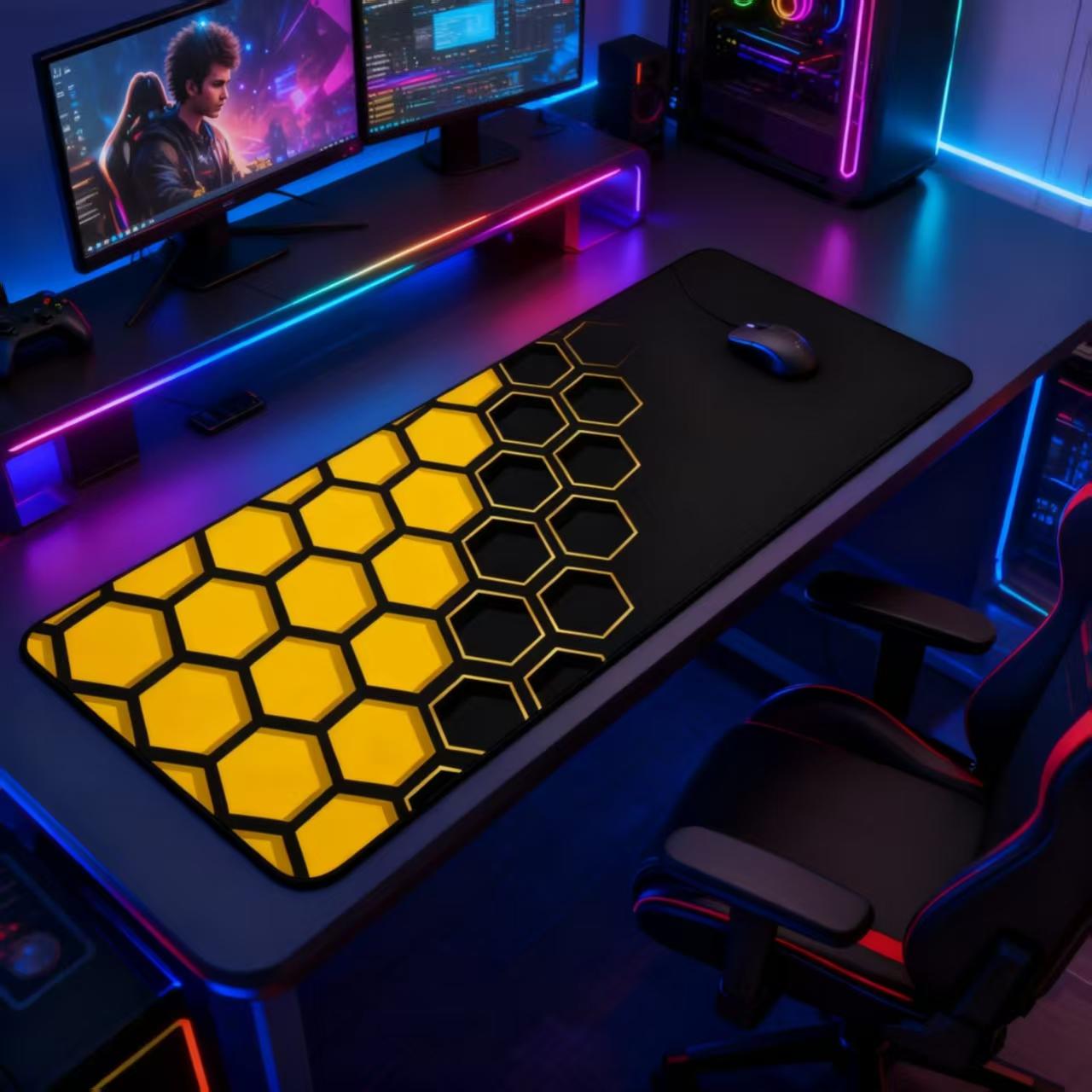 Hexagon Mouse Pad Mat Table Top Hanging Art Mtg Game Mat, Non-Slip Easy Clean Dual Edge Stitched Gaming Playmat for Magic Party Picnic