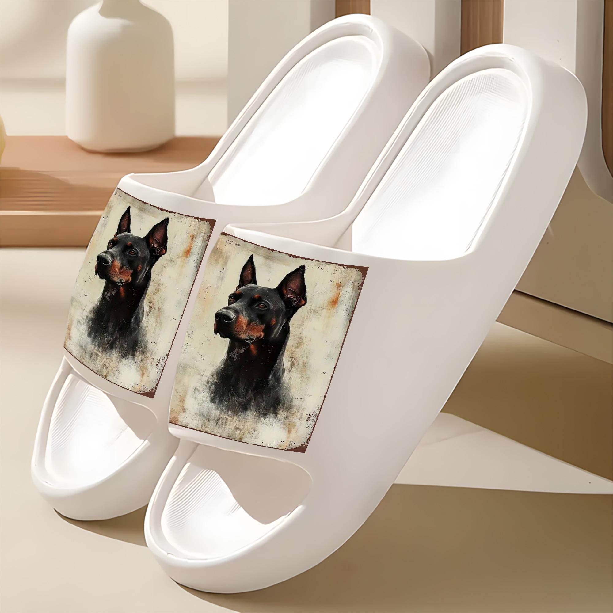 Doberman Pinscher Portrait Print Slippers for Dog Lovers Comfortable Indoor Footwear with Vintage Animal Art Design Non-Slip Sole Soft Fleece Lining Pet Themed Home Shoes for Men Women