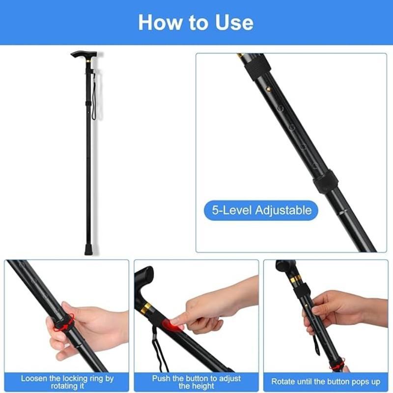 Adjustable Height Folding Cane, Collapsible Portable Lightweight Walking Stick Tool for Men Women Seniors, 5-Level Adjustable Mobility Aid Equipment, Canes for Seniors
