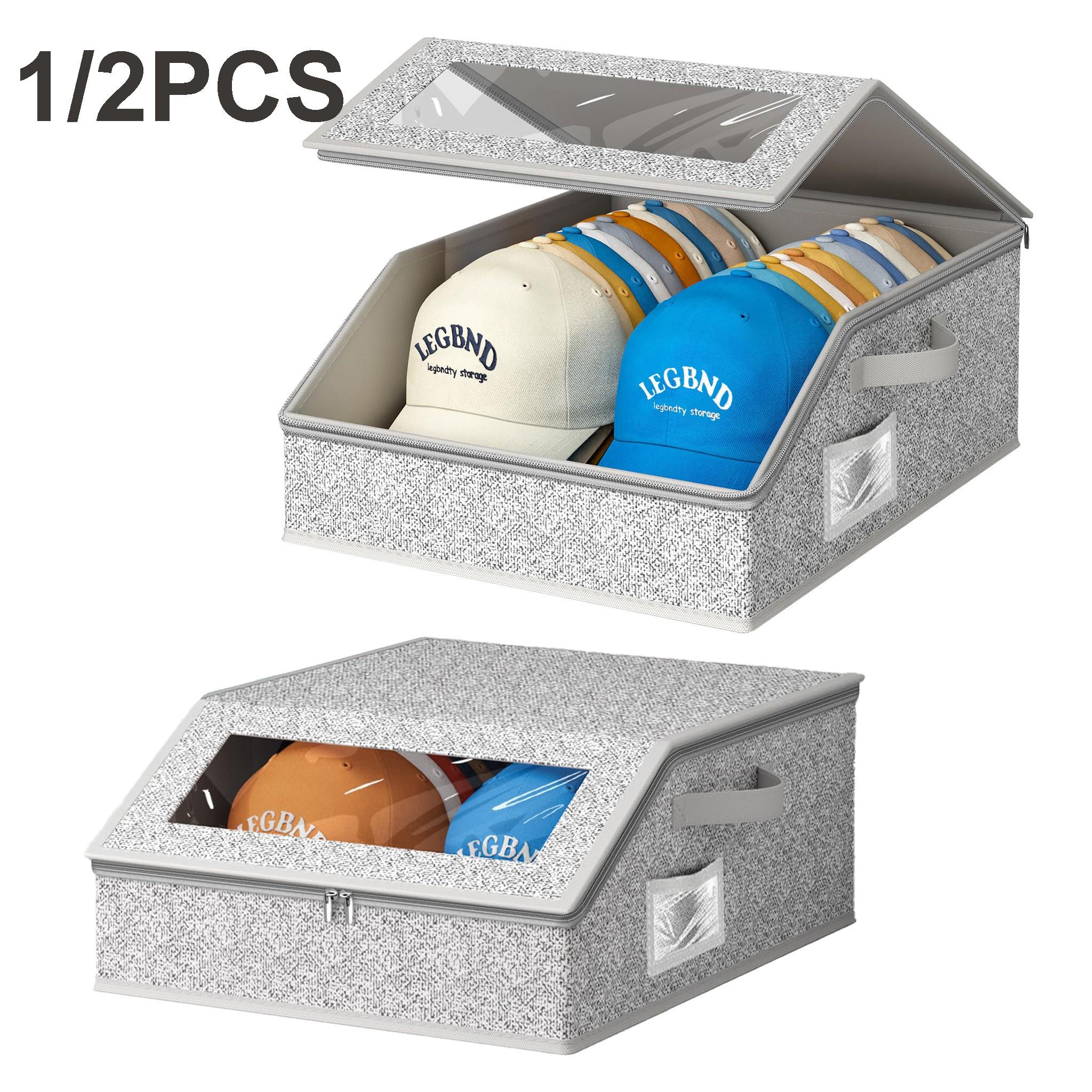 Large Capacity Baseball Cap Storage Box, Holds 24/48 Hats, Fabric Material, Zipper Closure, Foldable, Collapsible Design Boxes, Ideal for Home Organization, Display Box, Foldable Storage Boxes