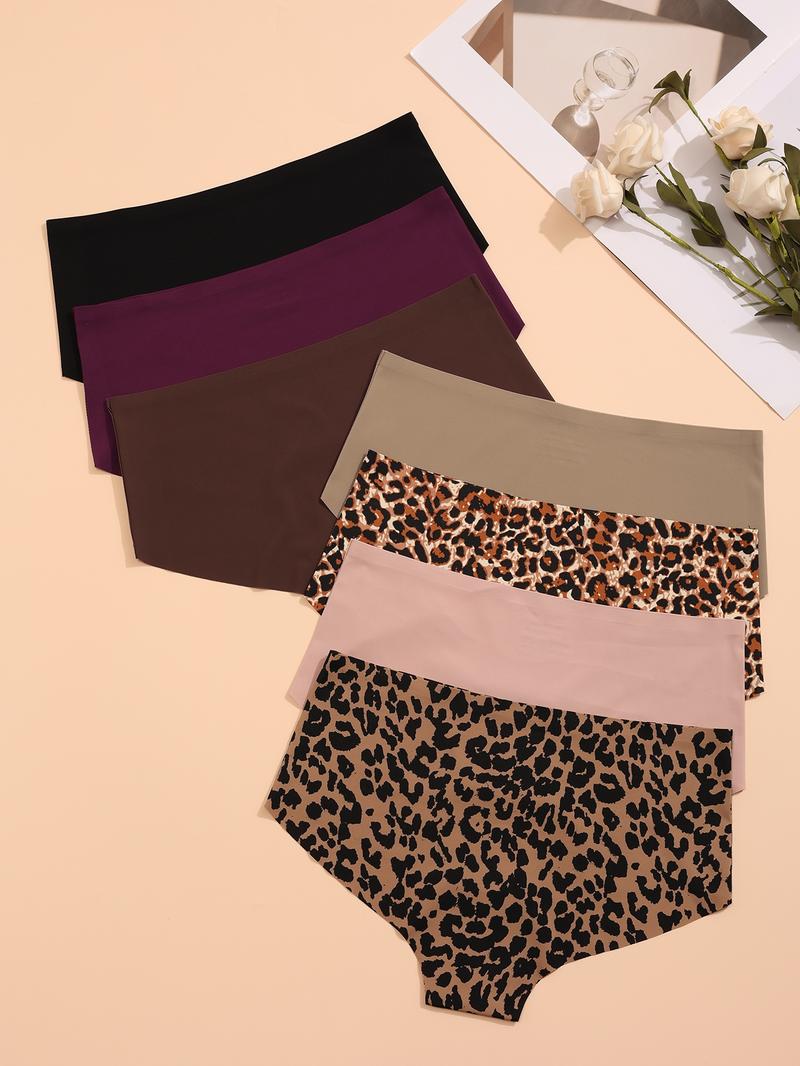 Women's Leopard Print / Plain Panty, Soft Comfy Breathable Seamless Crotch Design Knicker for Daily Wear, Underwear for All Seasons