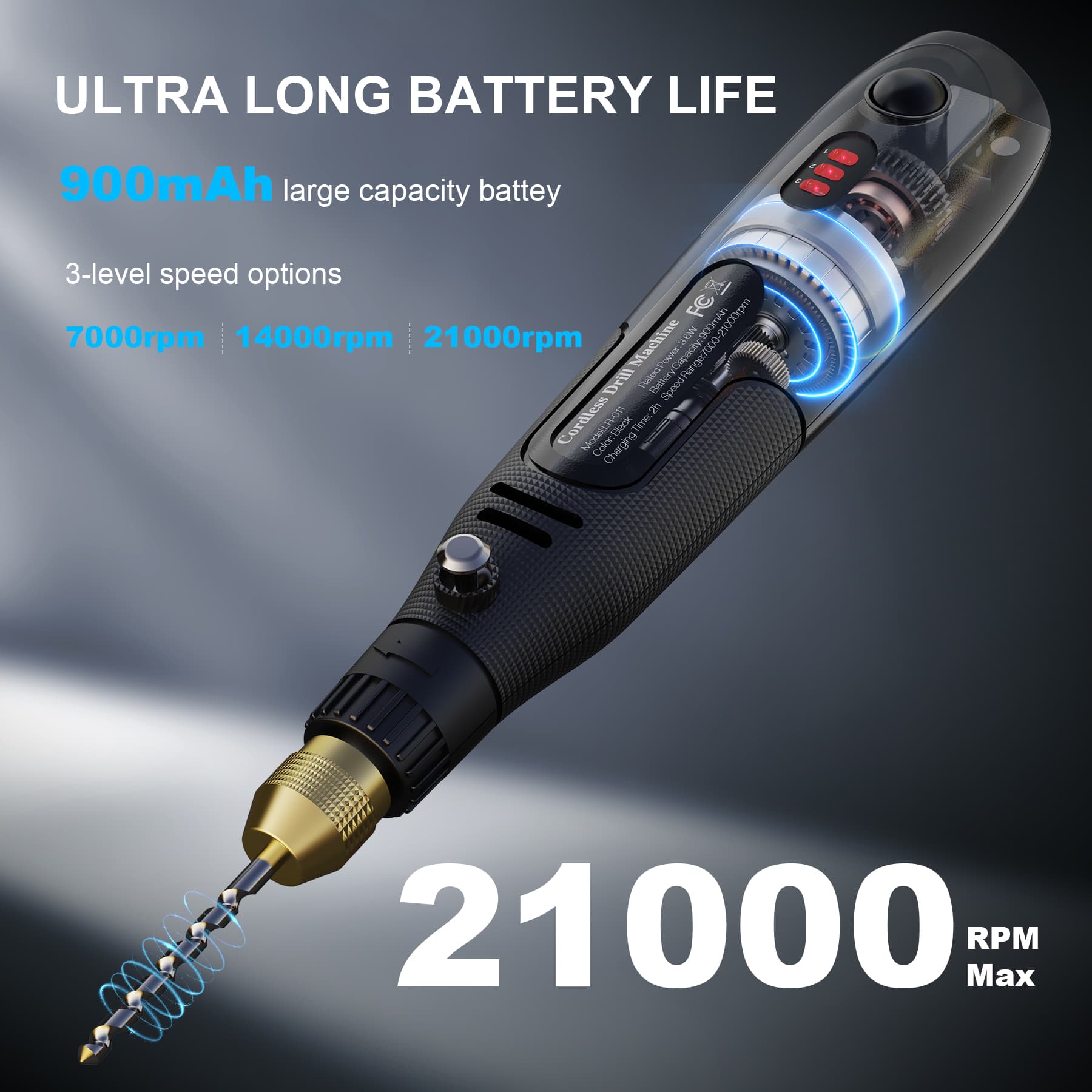 Cordless 3-Speed Jewelry Drill with Deburring Tool & 19Pcs Accessories, Multi-Purpose Hand Drill for Resin Molds & Keychain Molds - LET'S RESIN