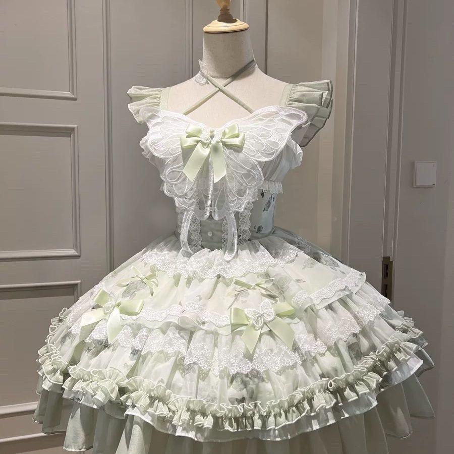 Sweet Japanese Lolita Strap Dress Lace Bow Kawaii Cosplay Party Daily Elegant Soft Chiffon Afternoon Tea Jsk Outfits 2026 Summer