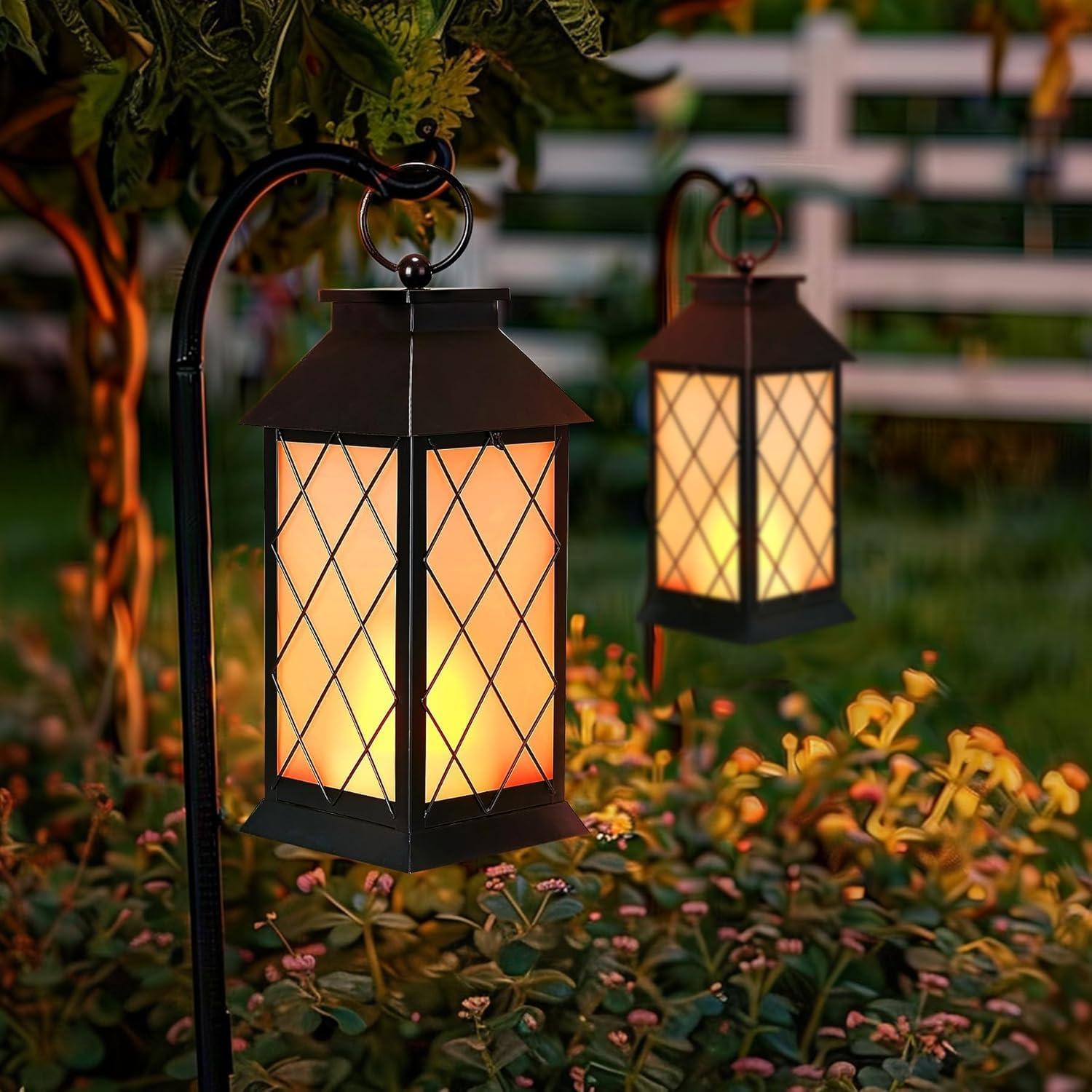 18" Solar Lanterns Outdoor , Glass Solar Flickering Flame Lantern Large  Solar Lantern Metal Decorative for Patio Garden Backyard Outside Tabletop Mothers Day Gifts Mom