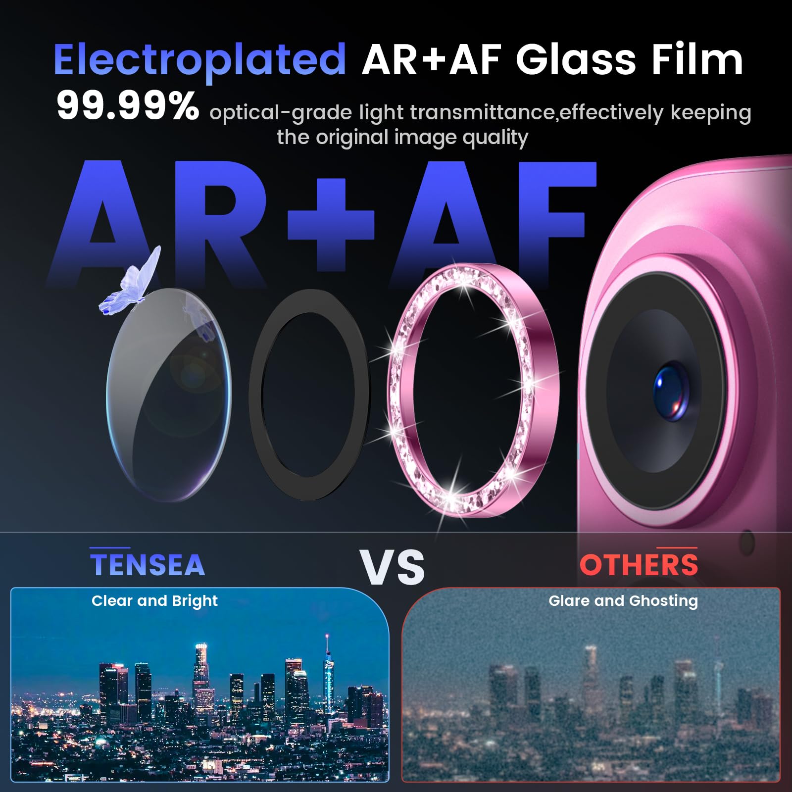 Camera Lens Protector Bling Compatible for iPhone 16 /iPhone 17 /iPhone 16 Plus , Protective 9H Tempered Glass Camera Cover Screen Protector Metal Ring Decoration Accessories