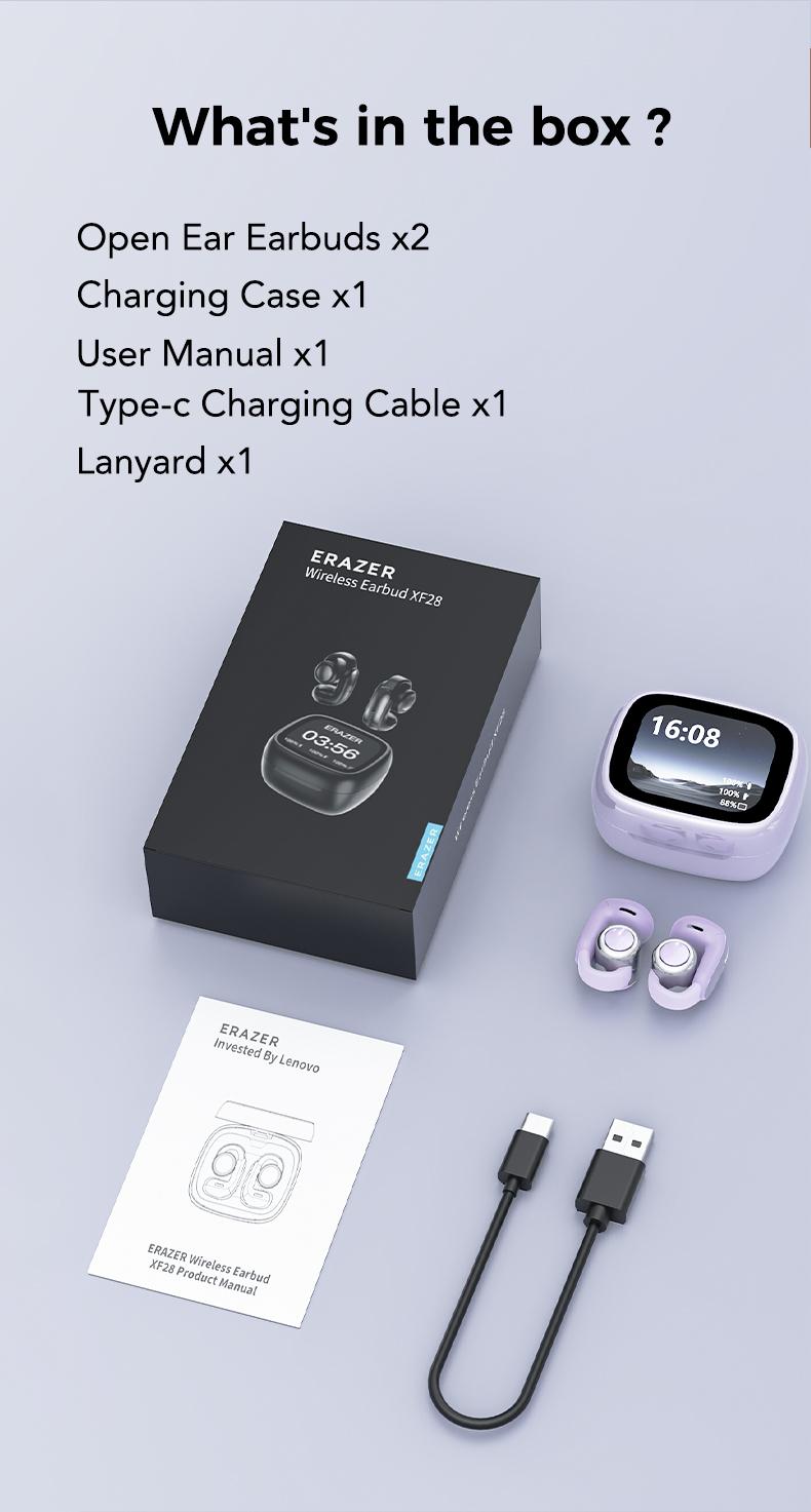 ERAZER XF28 Translation Earbuds Smart Touchscreen Bluetooth Earbuds, Clip on Earbuds Wireless, Touch Screen Long EnduranceM Bone Conduction for Sports Running Working Free APP Fit IOS & Android Download App to use Translation Function