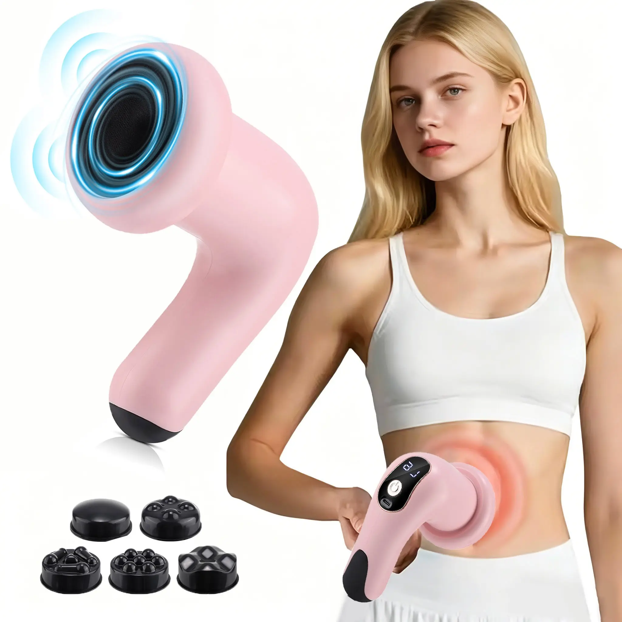 Handheld Lymphatic Massager, Cordless Body Sculpting Machine with 5 Heads & 6 Intensity Levels, Electric Body Shaping Massager for Arm Thighs Leg Hip Belly, Ideal Gifts for Women Men, Holiday Gift Massagers