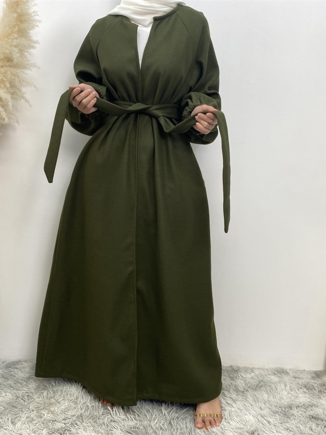 Fashion Slim Fit Muslim Cardigan, Long Sleeve European Style Jacket with Pockets, Casual Fall & Winter Wear for Women, Cover Up Cardigan